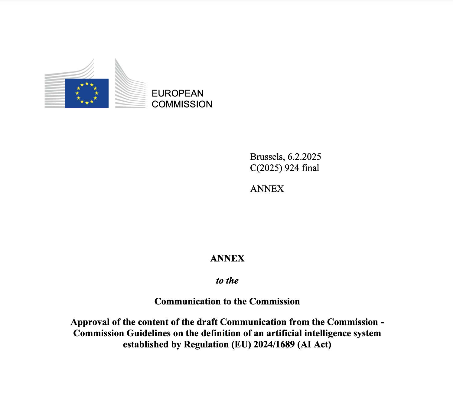 UE: Comisión Europea emite Directrices sobre el concepto jurídico de sistema de la IA